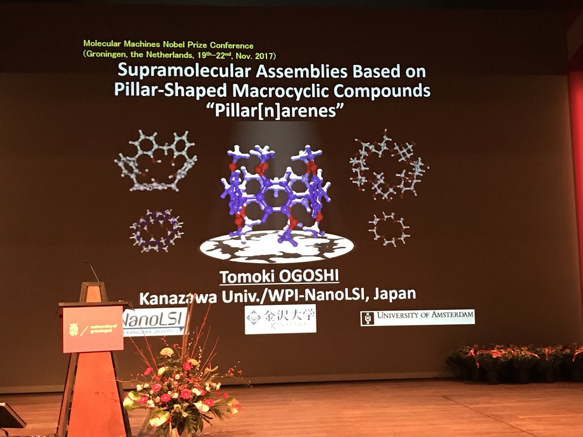 sirfrasersays's tweet photo. Tomaki Ogoshi (Kanazawa Univ), aka Mr Pillararene, tells us how easy it’s to make pillar[5]arene before going on to describe the sold-state superstructure of pillar[6]arene  &amp; its co-crystallization with pillar[5]arene as well as its layer-by-layer assembly #MMNP. @univgroningen https://t.co/d9oJk0D28I