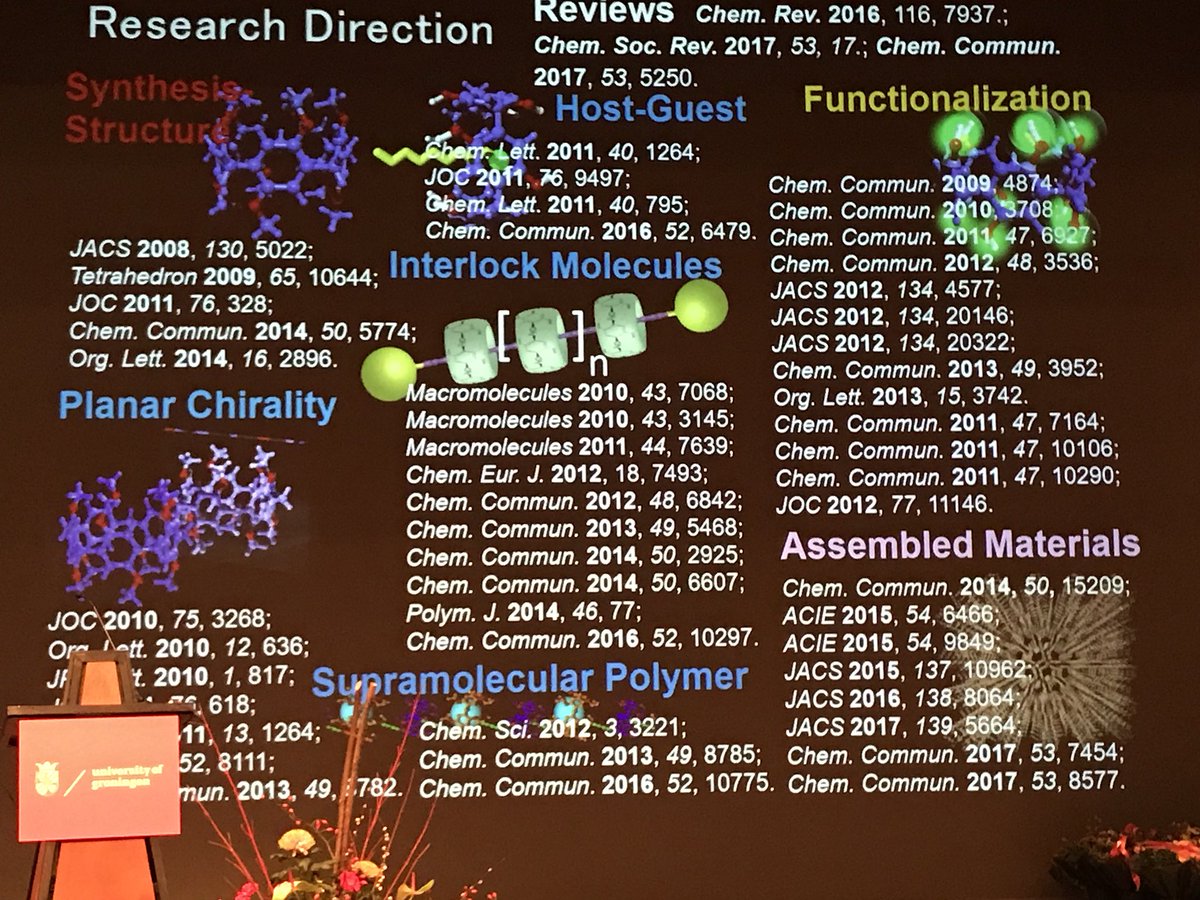 sirfrasersays's tweet photo. Tomaki Ogoshi (Kanazawa Univ), aka Mr Pillararene, tells us how easy it’s to make pillar[5]arene before going on to describe the sold-state superstructure of pillar[6]arene  &amp; its co-crystallization with pillar[5]arene as well as its layer-by-layer assembly #MMNP. @univgroningen https://t.co/d9oJk0D28I