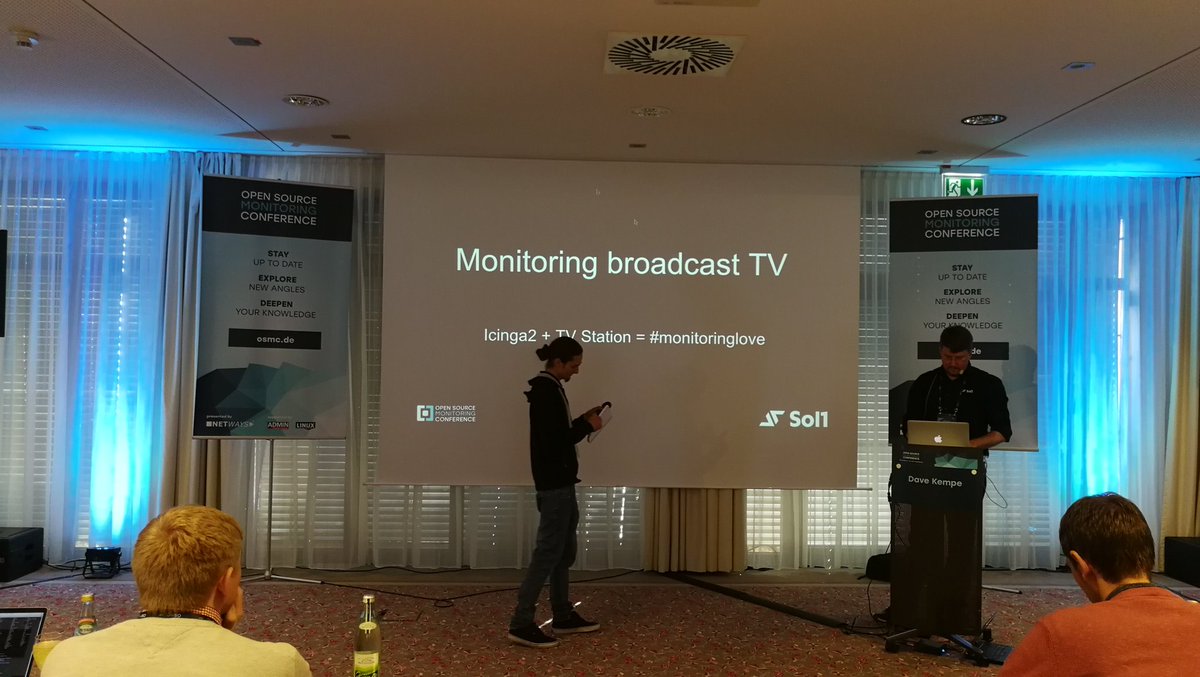 Hello to @davekempe from <a href="/sol1au/">Sol1</a>! And now listen to "Icinga 2 in a 24/7 Televsion
Broadcast Environment" #OSMC /JuH