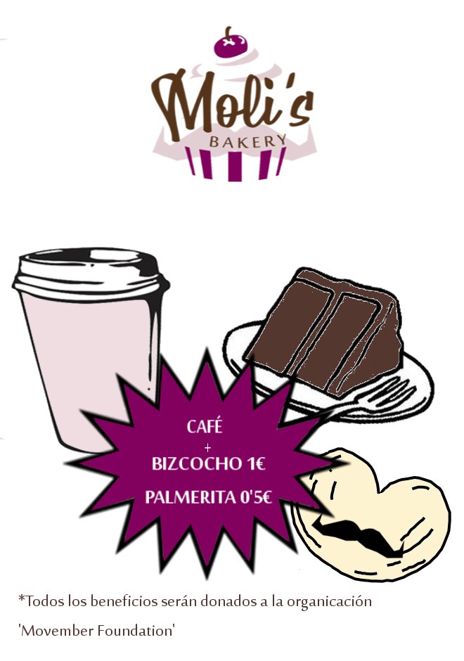 MolisBakery's tweet photo. Ostiral hontan... 💥MOVEMBER EBENTUA💥 #MolisBakery  Kafea + 2 goxo hauek aukeran salduko ditugu! Bildutako dirua @MovemberES fundaziora joango da
¡¡ANIMA ZAITEZTE!! https://t.co/ZOs7SD9hT4