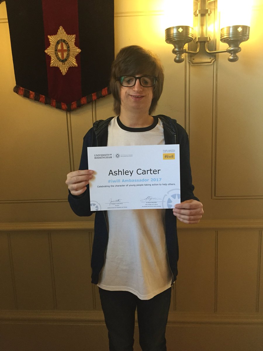 FixersUK's tweet photo. It’s been a big day for #Fixer @carterashley13. Not only has he become an #iwill ambassador, he’s also received the Points of Light award, which recognises outstanding volunteers. Here he is with both of his certificates and his signed letter from the Prime Minister!#iwillweek https://t.co/A52BEXmuQ1