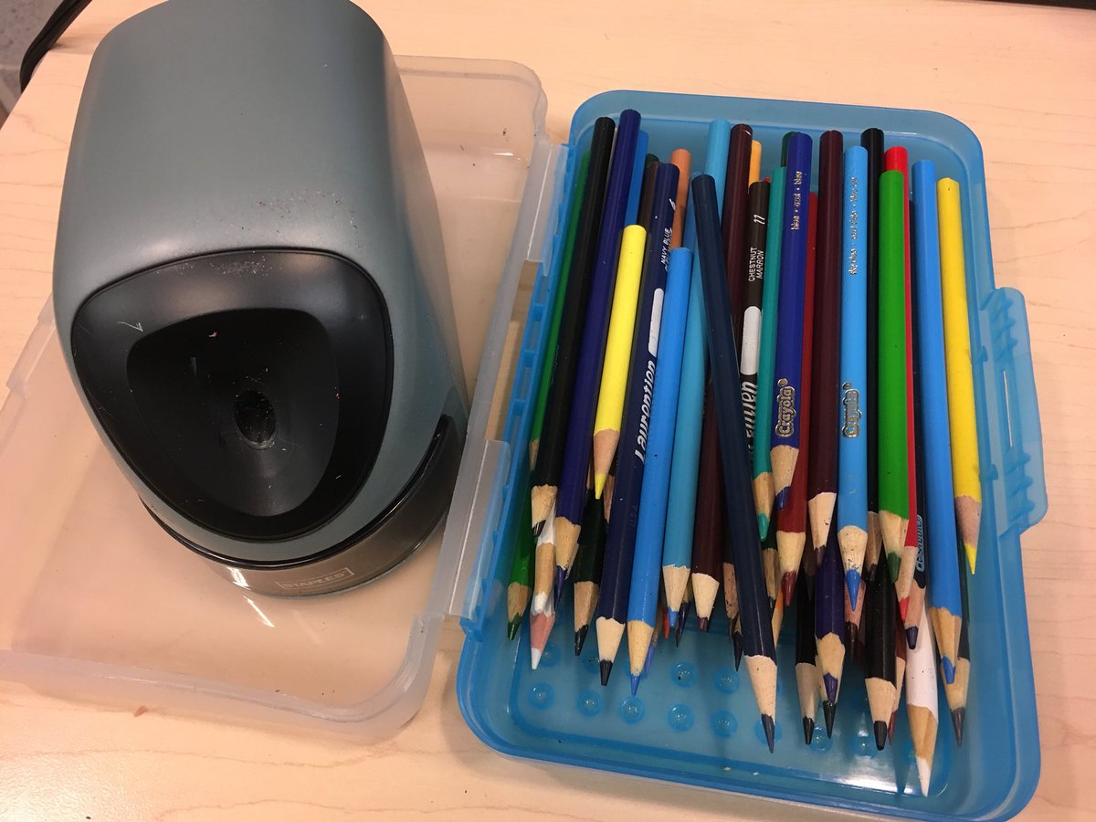 AliciaQuennell's tweet photo. Sometimes helping my @SandalwoodSS208 colleagues is as simple as sharpening a class set of pencil crayons. #LittleStuffMatters @SandalwoodH_SS @badovinacd https://t.co/zdf8n8pzwC