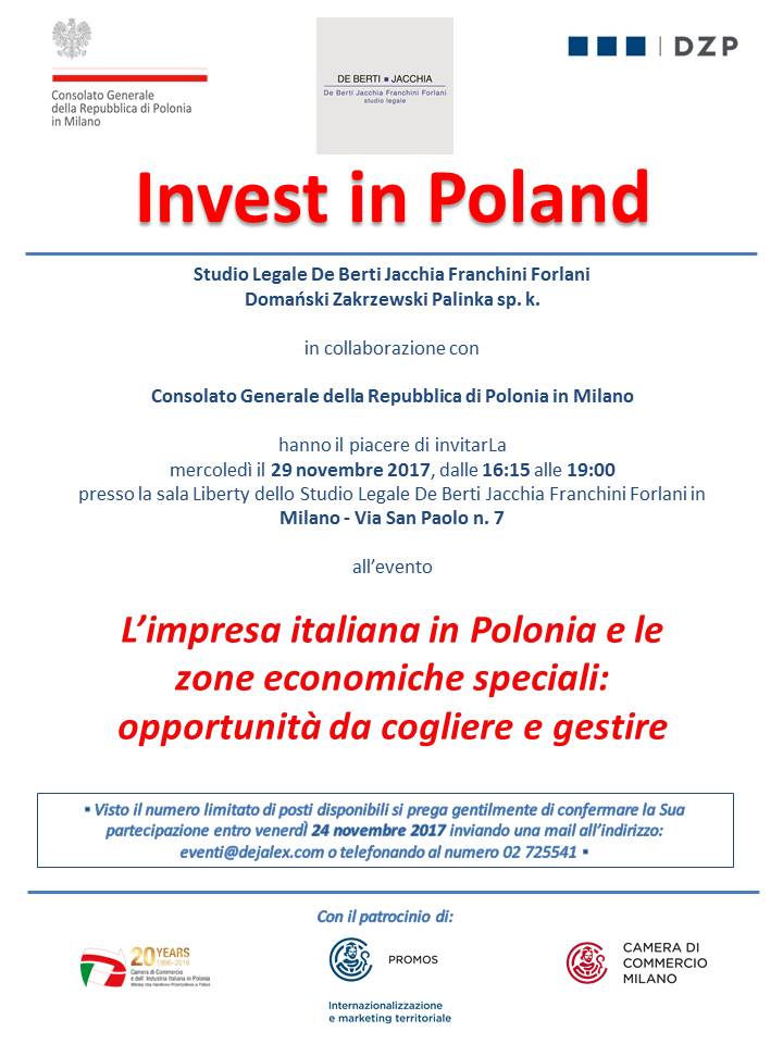 PLinMilano's tweet photo. Save the date! 29/11 #investinpoland con il patrocinio di @cciip_varsavia e @PromosMilano #cciip #internazionalizzazione
#ZES #poland #Promos #Milano @dejalexIT https://t.co/FkIjsratmq
