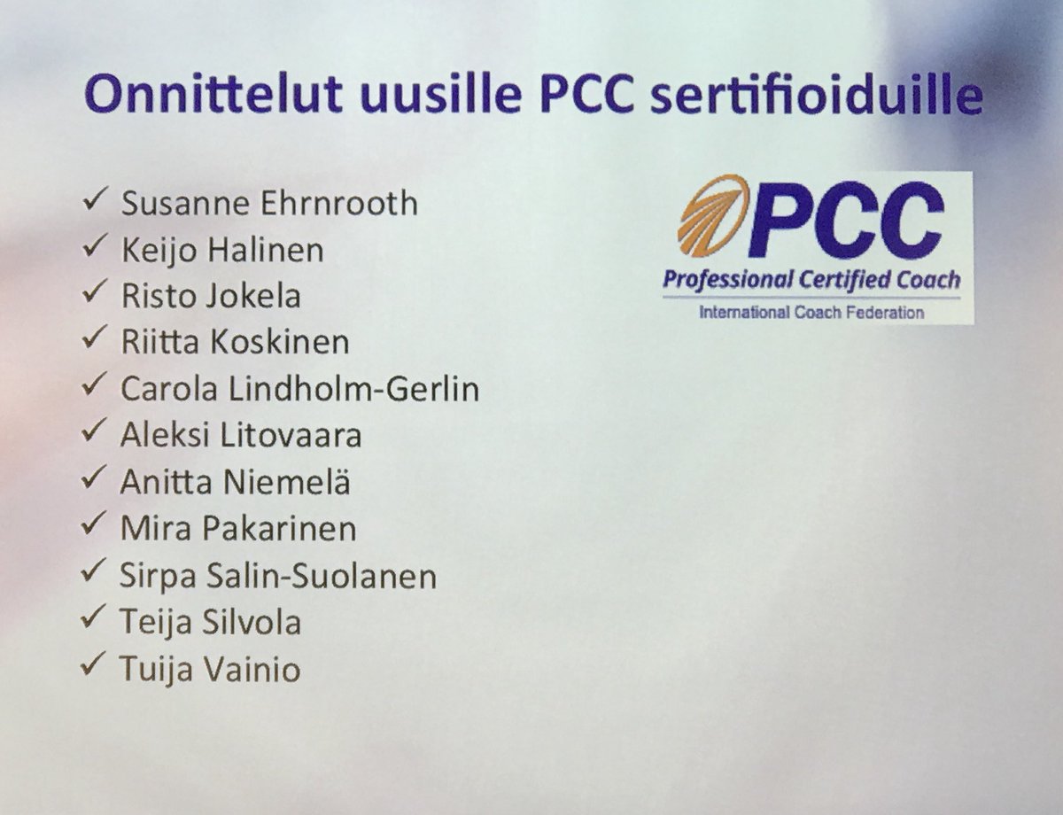 Vuonna 2017 Suomeen on sertifioitu 11 uutta ICF PCC Coachia. Onnittelut! #LoistanTyössäni