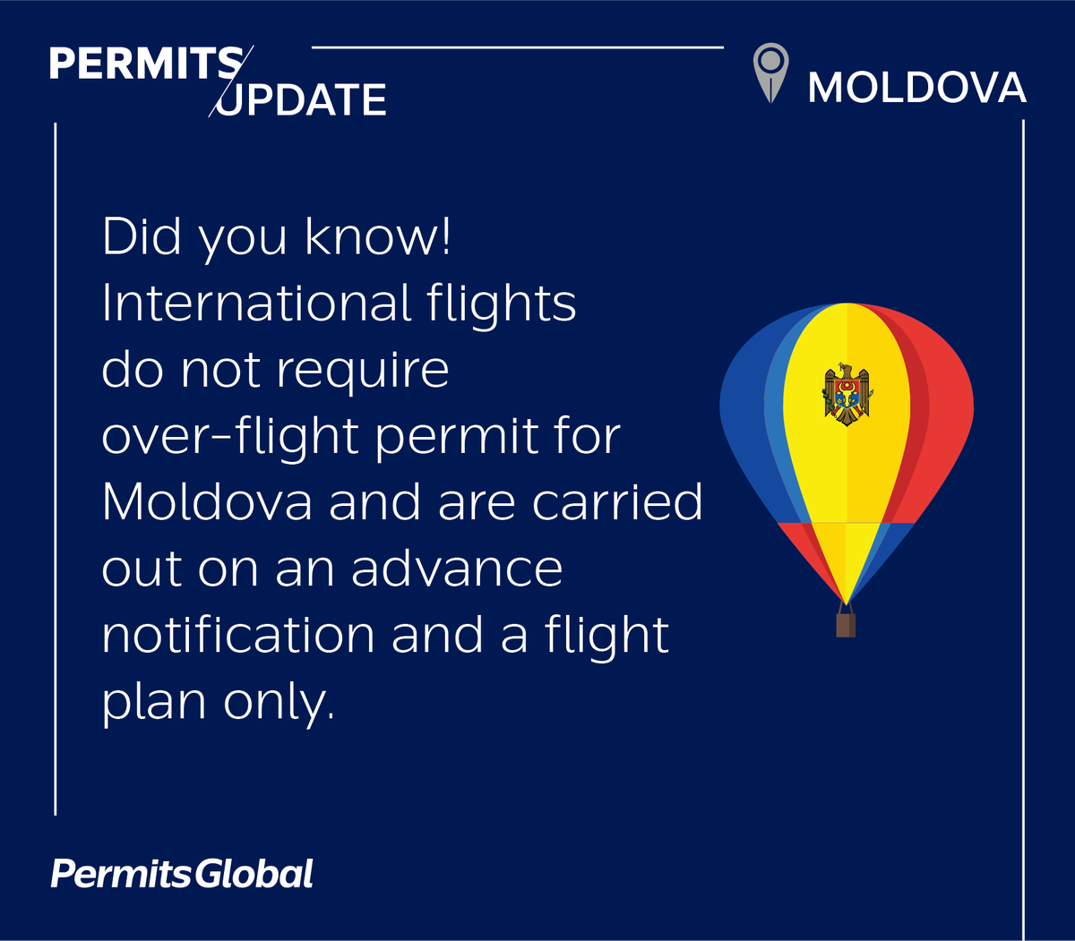 PermitsGlobal's tweet photo. Did you know!

#PermitsUpdate #PermitsGlobal #Moldova #FlightPermission #OverflightPermit #LandingPermit #Aviation https://t.co/oPTDTpvPUA