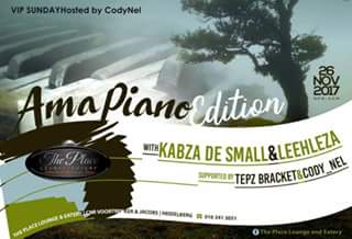 eCarWashRatanda's tweet photo. #VIPSundays hosted by @CodyNel_Holding 

The #AmaPianoEdition
Featuring @kabelo_motha and @LeehlezaG 
Supported by @TepzBracket and @CodyNel_Holding 

Sunday, 26 November 2017

#BackToBasics 
#ThePlaceBirthdayWeekend 
#ThePlaceTurnsFive
#ThePlaceOfAllSeasons https://t.co/BKh2FITnGF