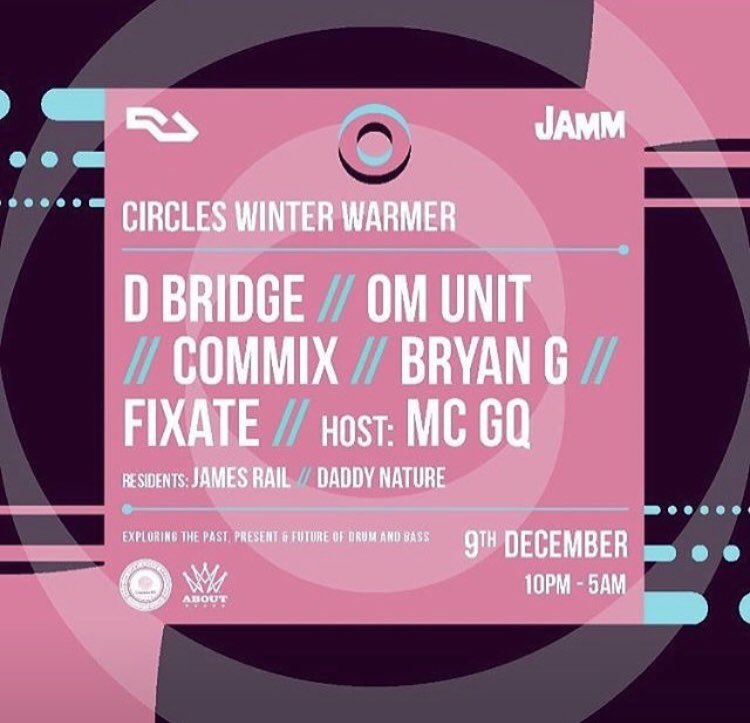 LDNDnBPromo's tweet photo. #Circles Winter Warmer 9th December at @brixton_jamm ft @dBridge @om_unit @g_Commix plus more. https://t.co/jvDEeICQpr #ConcretePR #DnB https://t.co/3atF74GsAD