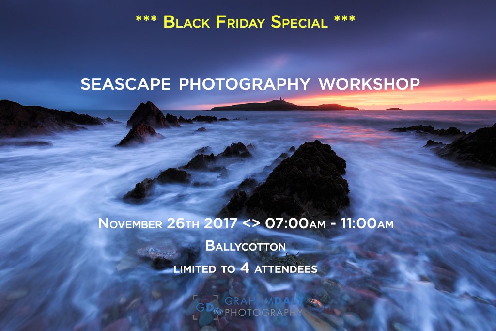GrahamDalyPhoto's tweet photo. BLACK FRIDAY SPECIAL 

Seascape Photography Workshop - Nov 26th - 7-11am - Ballycotton, County Cork, Ireland. 

Limited to just 4 attendees and only €50 per person

https://t.co/vtYDhKiBt7

#BlackFriday #BlackFriday2017  #workshop #landscapephotography #Ireland #photography https://t.co/DcjQ65r2yj