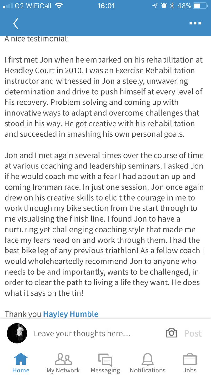 A testimonial I received today.