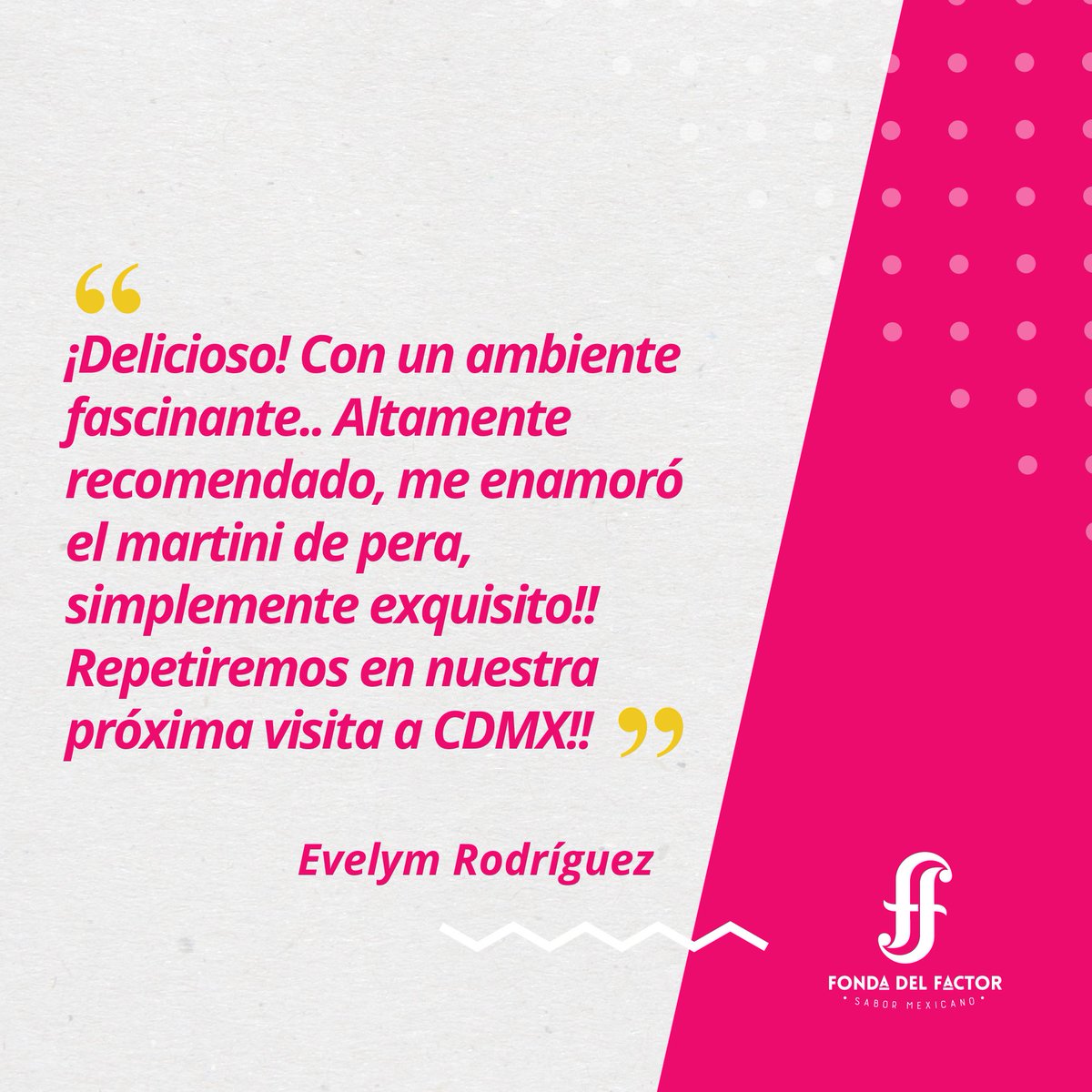 fondadelfactor's tweet photo. Evelym te echamos de menos... esperamos nos visites en breve! #FondaDelFactor #NuestrosClientesOpinan https://t.co/5t32UatgpP