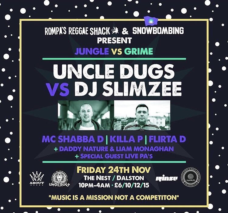 LDNEventPromo's tweet photo. 2 days to go! This Friday night #Jungle Vs #Grime at @The_Nest. Featuring @UncleDugs @dj_slimzee @Flirta_D @shabbadan. #ConcretePR #Dalston https://t.co/AqFhL4o01C