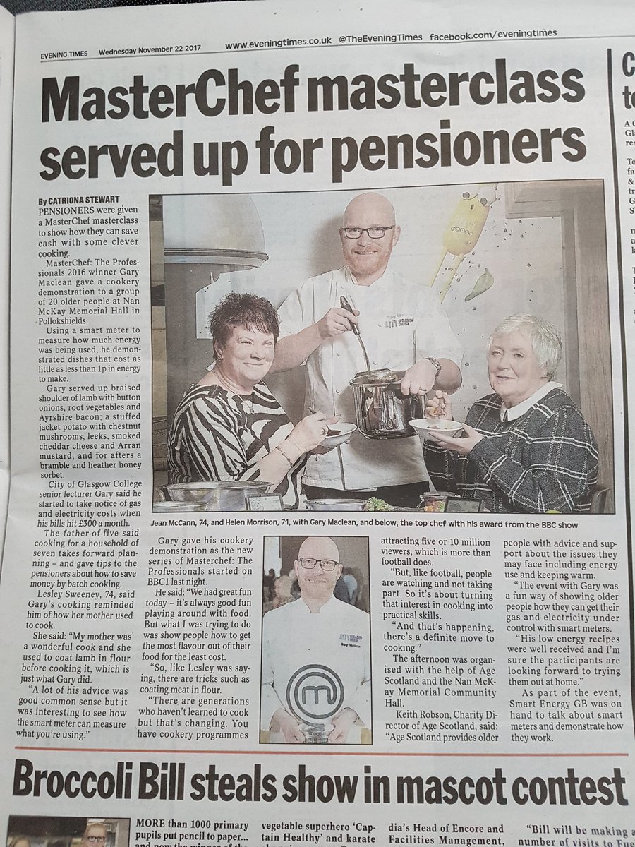 Gmacchef's tweet image. Great story by the @TheEveningTimes on my day #cookingsmart #savingcash #SmartMeters with  @SmartEnergyGB @CofGCollege @HartmannMedia @RoyGardner007