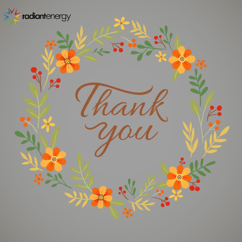 Radiant_Energy's tweet photo. We are very grateful for an amazing year. Thank you to all of our customers, partners, and employees that helped make it happen. Happy Thanksgiving!! https://t.co/ZjoxBbypTY