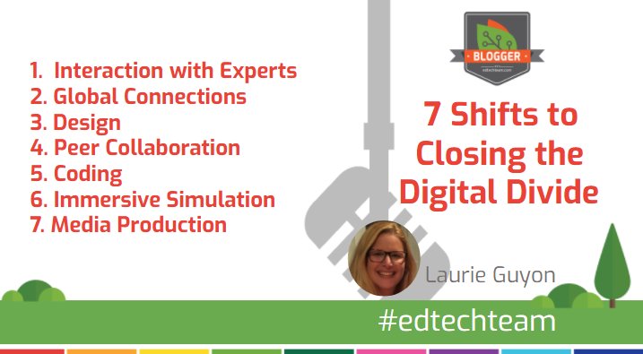 edtechteam's tweet photo. 7 Shifts to Closing the Digital Divide https://t.co/6pxDBVohA6 @smilelearning #edtechteam #edtechchat #edleadership #tosachat https://t.co/y6TDYiA2uk
