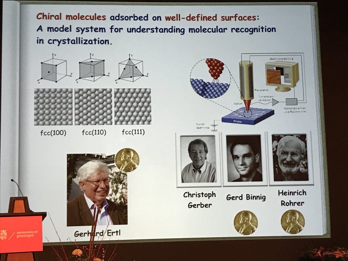 sirfrasersays's tweet photo. Karl-Heinz Ernst (Zürich) gives us a historical glimpse of chirality and force microscopy before taking us on a journey of driving molecular machines, e.g., rotors, walkers and nanocars, with electrons on surfaces - I.e., “playing soccer with molecules!”  #MMNP. @univgroningen https://t.co/2J6gib8eSr