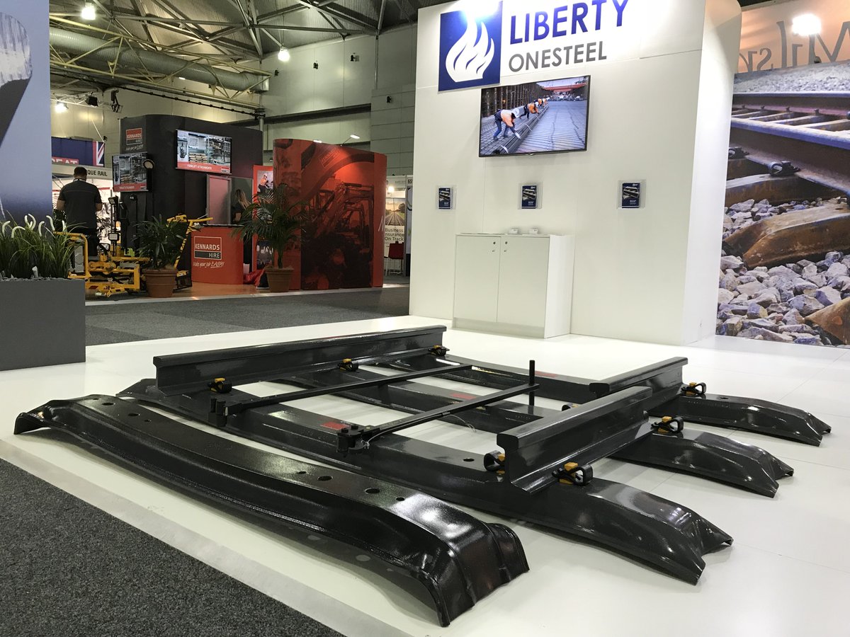 LibertyGFG's tweet photo. Visit @LibertyOneSteel on stand 639 at @AusRAIL PLUS 2017. Australian made 47kg rail is back after last being produced in 1983. Our deep end spade sleepers introduced in 2016 offer a 30% improvement in lateral stability over standard M type steel sleepers. https://t.co/dxiTaET1cC