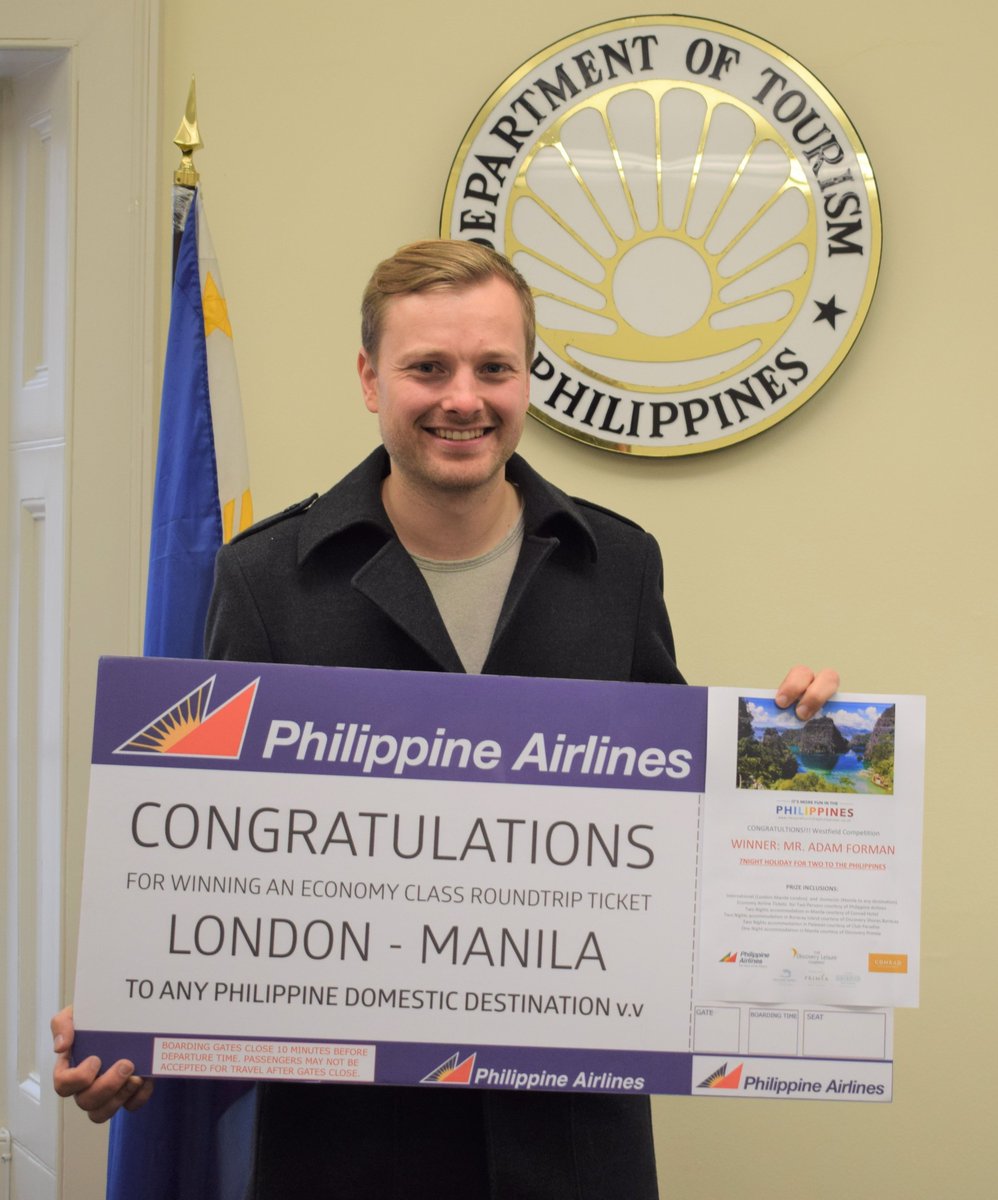 Philippines_UK's tweet photo. Congratulations to @AdamForman for winning the Philippine Tourism Week at @westfieldlondon #holiday prize to the #bestislandsintheworld, #Boracay and #Palawan! Enjoy your #Philippine #adventure!
#PHFunLondon
#itsmorefuninthephilippines
@Philippines_UK https://t.co/LpKbblCsx7