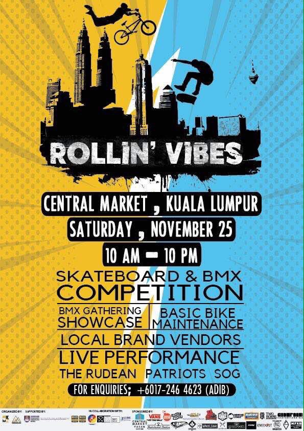nadhiwah's tweet image. On tak on guys? Jemput lah datang 25/11 ni kat Central Market KL. Ada skate &amp;amp; BMX comp, vendors, sharing session &amp;amp; live performance local band! Nak jumpa artis pun boleh! Ada artis macam @weareSOG @The_Rudean @PatriotsMY @ELMIELMO ! Jangan lupa datang tau! #RollinVibes #KitaOK