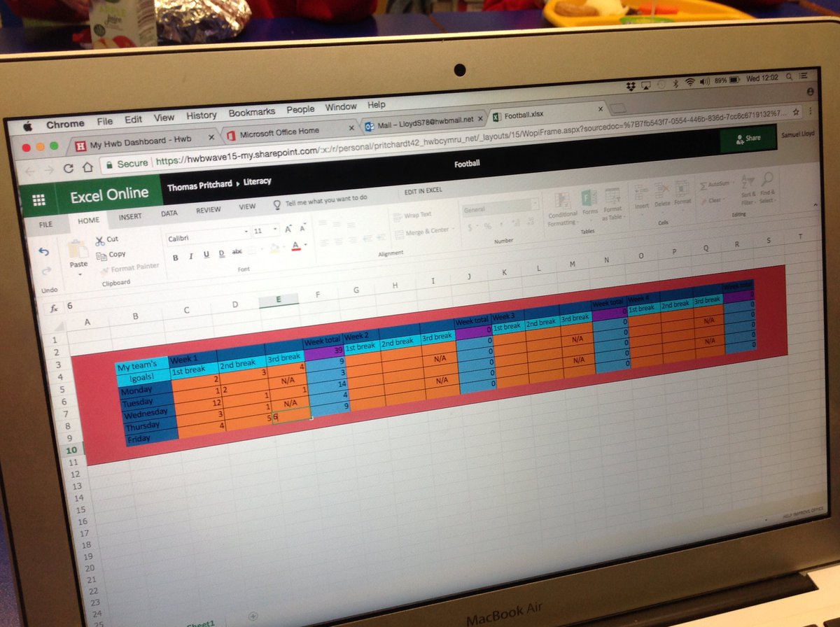 DosbarthPump's tweet photo. Great use of #excel to keep track of football scores at break time #transferringskills #bendigedig #nothomework https://t.co/GCqYFlOlaR