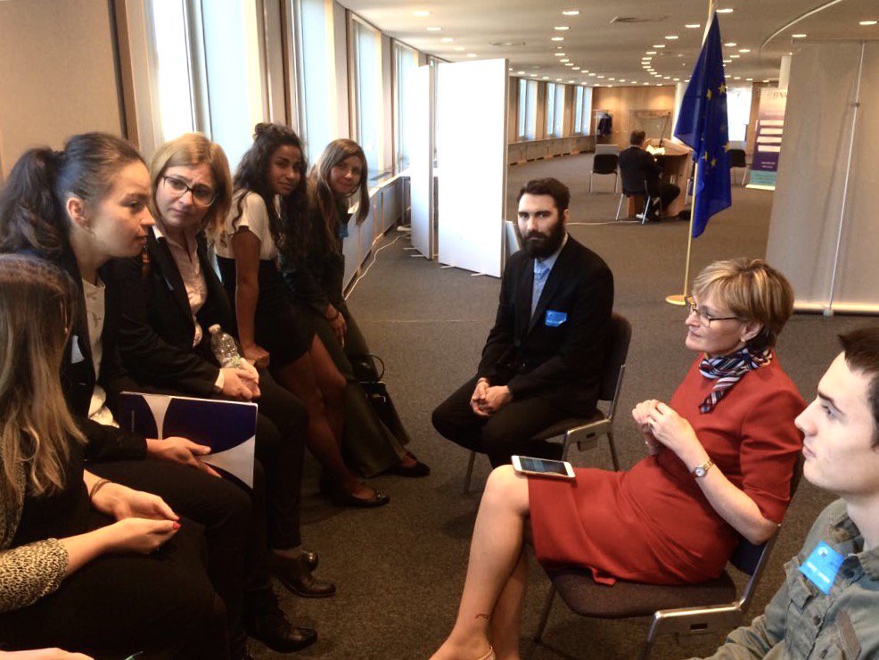lumos's tweet photo. Capping off a busy morning in Brussels, Lumos-supported self-advocates met privately after the event with @MaireadMcGMEP to discuss how they can work together with the #EU to support #deinstitutionalisation. #communitylivingforall #CLEreport https://t.co/MByESNQXaU