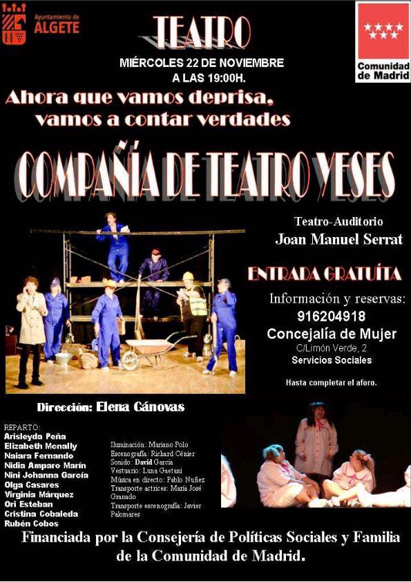 Estrellas_Siete's tweet image. LA COMPAÑÍA DE TEATRO #YESES EN #ALGETE! HOY MIÉRCOLES 22 DE NOVIEMBRE A LAS 19:00H TEATRO-AUDITORIO JOAN MANUEL SERRAT ¡ENTRADA GRATUÍTA!!Con motivo del #DíaInternacionalContraLaViolenciaDeGénero estará CON LA OBRA:”Ahora que vamos deprisa, vamos a cont…