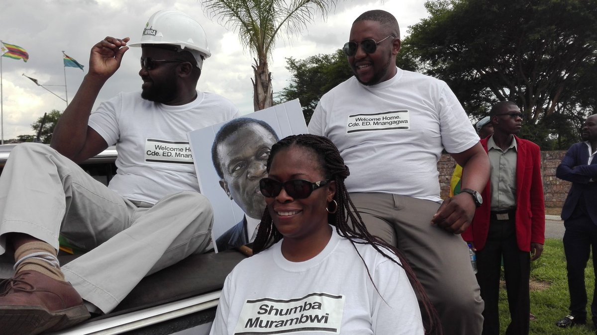 SimbaNembaware's tweet photo. Already creating another cult-leader. Stop this thing of plastering your bodies with images of leaders, leaving your jobs to go and welcome presidents at airports. Pic by @263Chat https://t.co/gvQbCtDbAl