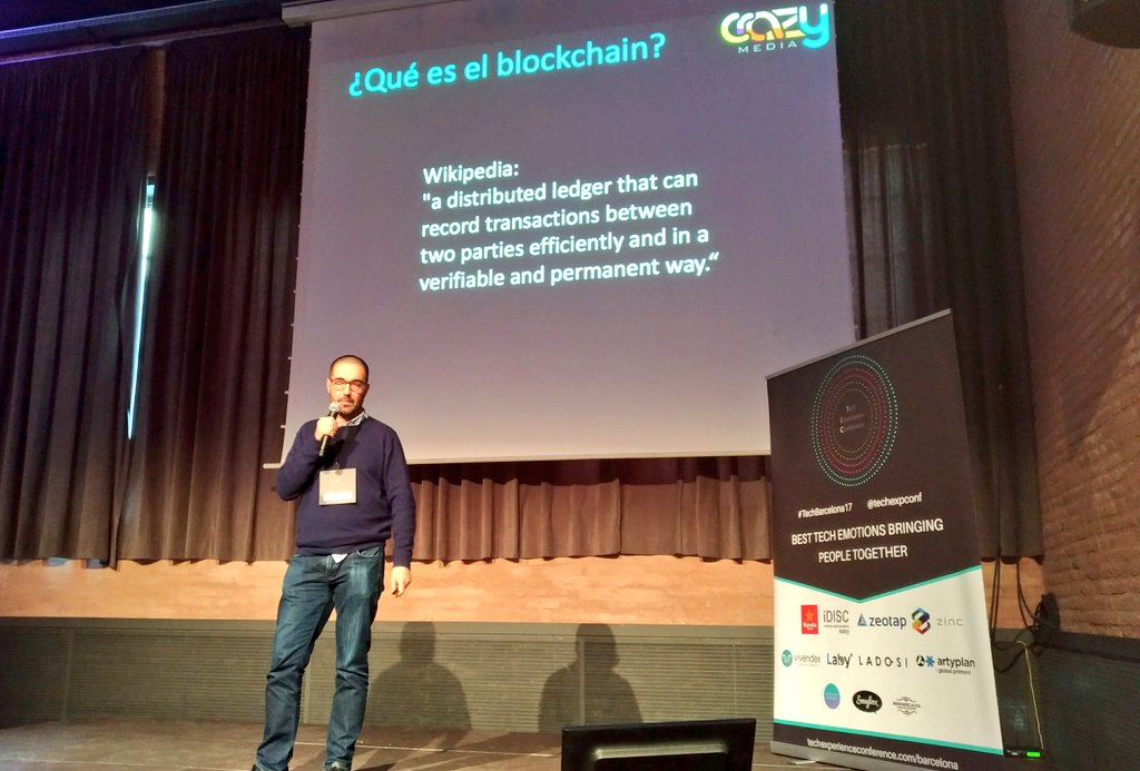Qué es Blockchain? <a href="/tonyhorsey/">Anthony Horsey</a> de <a href="/crazymedia/">crazymedia</a> nos lo explica en #TechBarcelona17 con su espanglish andaluz.