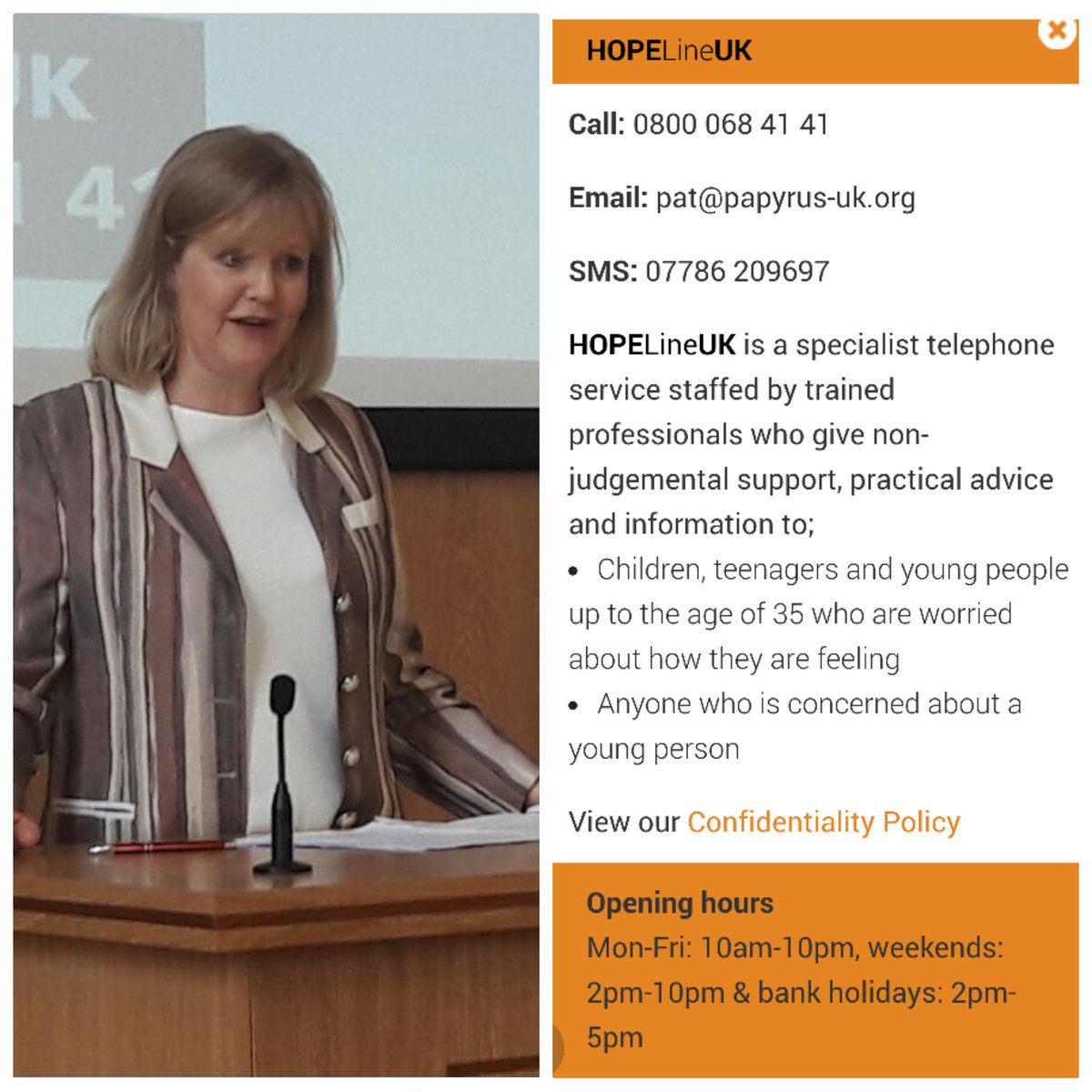 CWUMid7Learn's tweet photo. Sarah Blackie from #Papyrus discussing #SuicidePrevention #SuicideAwareness &amp; the importance of #HopeLineUK at #TheCWU #EqualityConference https://t.co/04s5DgmI0W