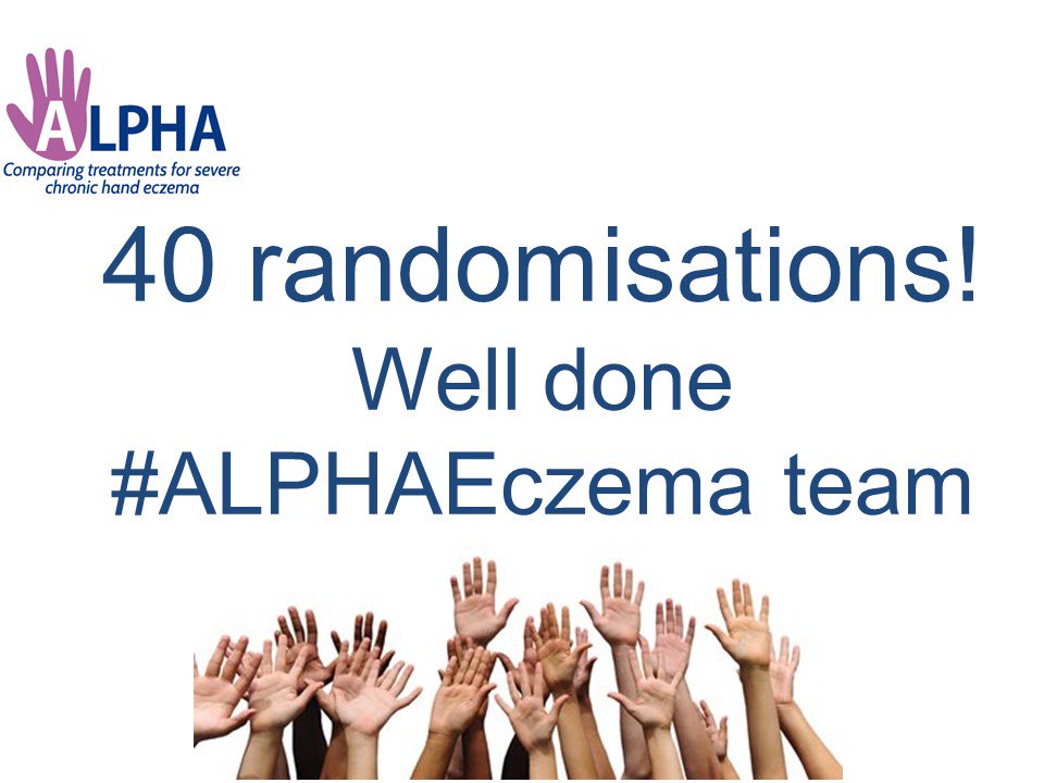 LICTR_Alpha's tweet photo. Congratulations to the Chapel Allerton Hospital team @LTHTrust  Leeds who have now randomised 40 participants to the #ALPHAEczema study! Amazing work. Well done! #handeczema https://t.co/cJudczjYsl