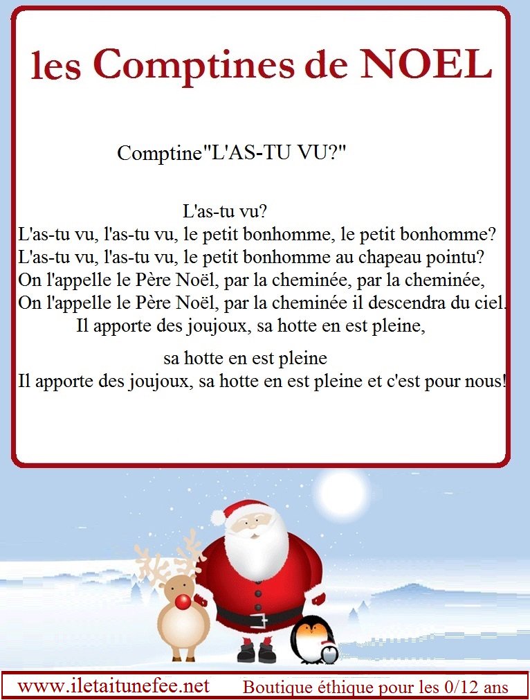 Ambiance de Noel qui approche...
Pour vous faire patienter, une comptine !
iletaitunefee.net