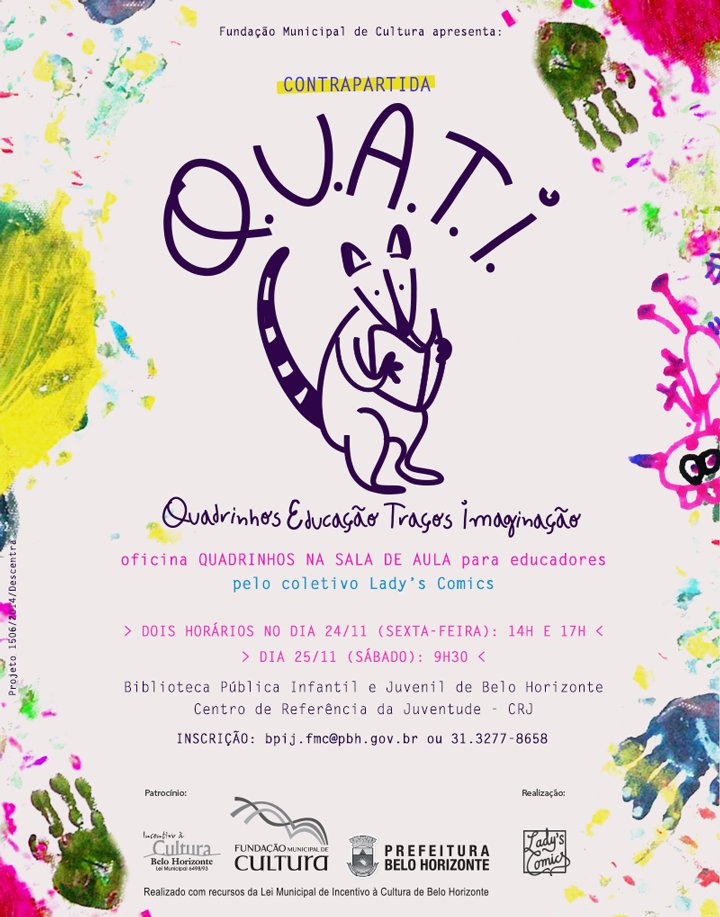 ladyscomics's tweet photo. Última etapa do projeto QUATI: oficinas gratuitas sobre quadrinhos e educação. É em BH! Info: (31) 3277-8658 ou bpij.fmc@pbh.gov.br ;) https://t.co/NXIpkf4pg8