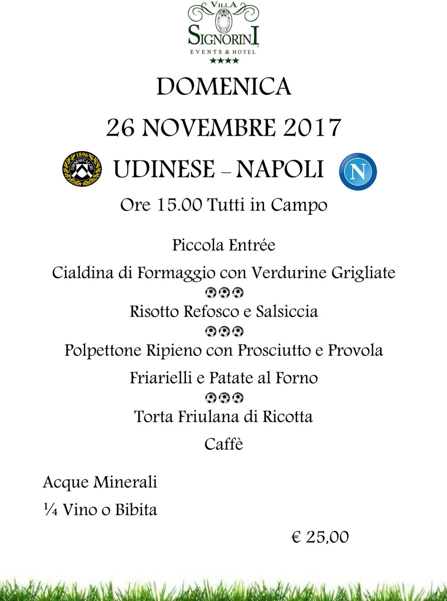 SignoriniEvents's tweet photo. MENU' SPECIALE UDINESE-NAPOLI (26 NOVEMBRE 2017)

https://t.co/YjYrJJJNg7

https://t.co/KTpBA69IGc

#villasignorini #ristorantelenuvole https://t.co/esEZjs3sIA