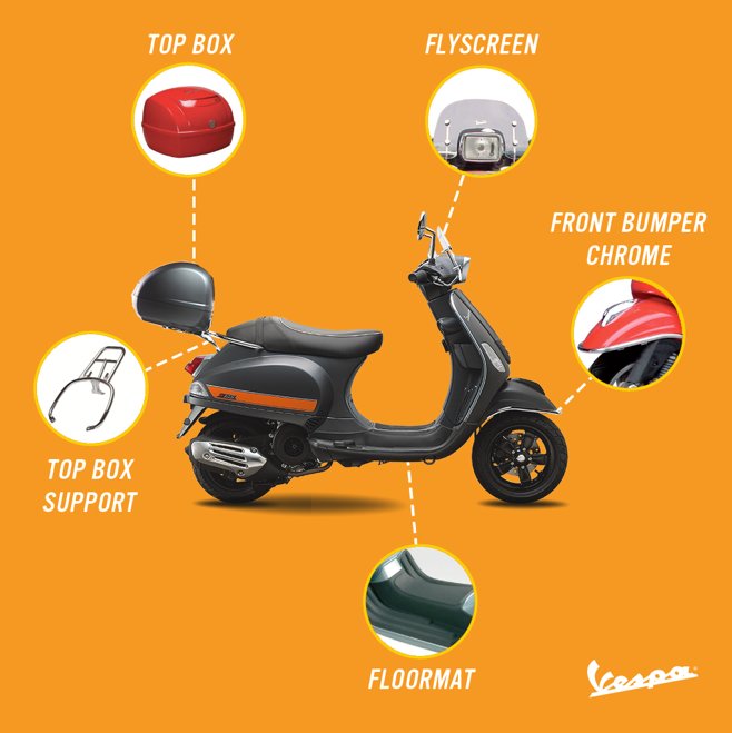Bikin Vespa S kamu jadi lebih glamor dengan aksesoris-aksesoris S Glamorous Series! You’ll look more more youthful and bold around town! #VespAwesome #VespaIndonesia