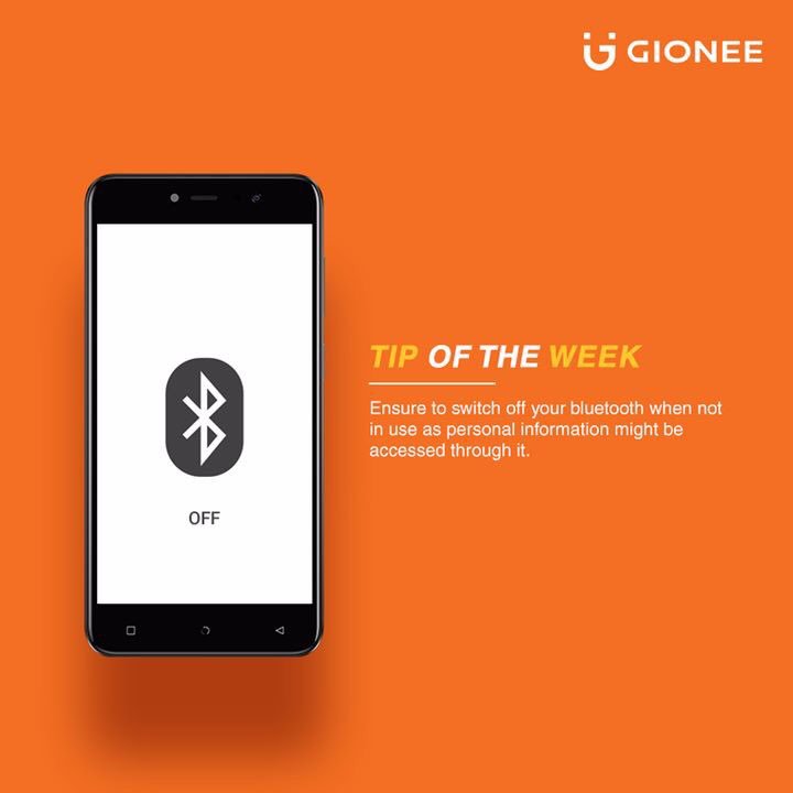 Gionee_ng's tweet photo. Tip of the week: Ensure to switch off your Bluetooth when not in use as personal information might be accessed through it.

#GioneeTips https://t.co/O9lsvDe3kT