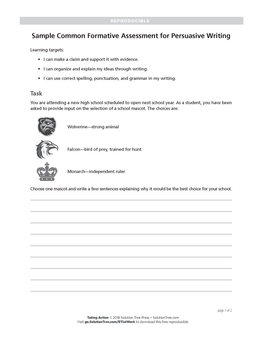 SolutionTree's tweet photo. Sample common formative assessment! It should be short, easy to administer, &amp; linked closely to instruction. https://t.co/ilpTeaNszL #edchat https://t.co/Gk2dPq3Iwy