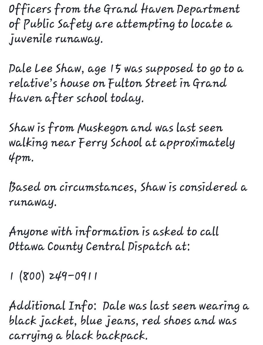MacinsArmy's tweet photo. MISSING in Michigan... Since yesterday around 4p
Dale Lee Shaw, 15, Muskegon, visiting Grand Haven. Details below...
#DaleShaw #Missing #teen  #Muskegon #GrandHaven #runaway #MI https://t.co/98Sf5kfVB4