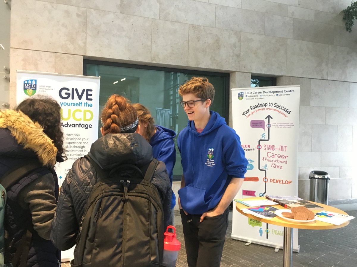 ElishCarr's tweet photo. Near UCD @UCDLawSchool today? Our @UCDCareers Ambassadors Ryan &amp; Sarah are there until 1.30 today. Find out more about the new UCD co-curricular Skills Awards and tips on Career Development ..... grab a biscuit while you're there! https://t.co/imVrexK10K