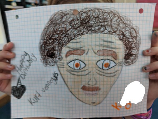 Two great drawings of our friend Kurt Vonnegut made by the Fourth graders at Verplanck Elementary.