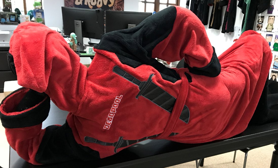 Groovyuk's tweet photo. New #MannequinMischief and... relax! Great #GroovyUK robe! #Deadpool https://t.co/oq6u1tpdVQ