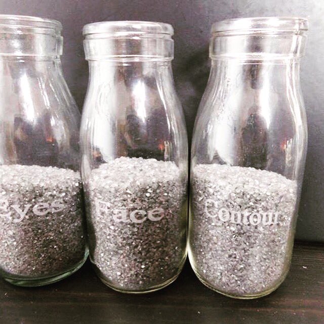 Set of 3 milk bottle makeup brush holders
Set of 3 £10, £12 with glitter sand (grey brown and white glitter sand available)
These milk bottles are available in single with any words in any font of your choosing, enquire for details.
£4 each personalized
