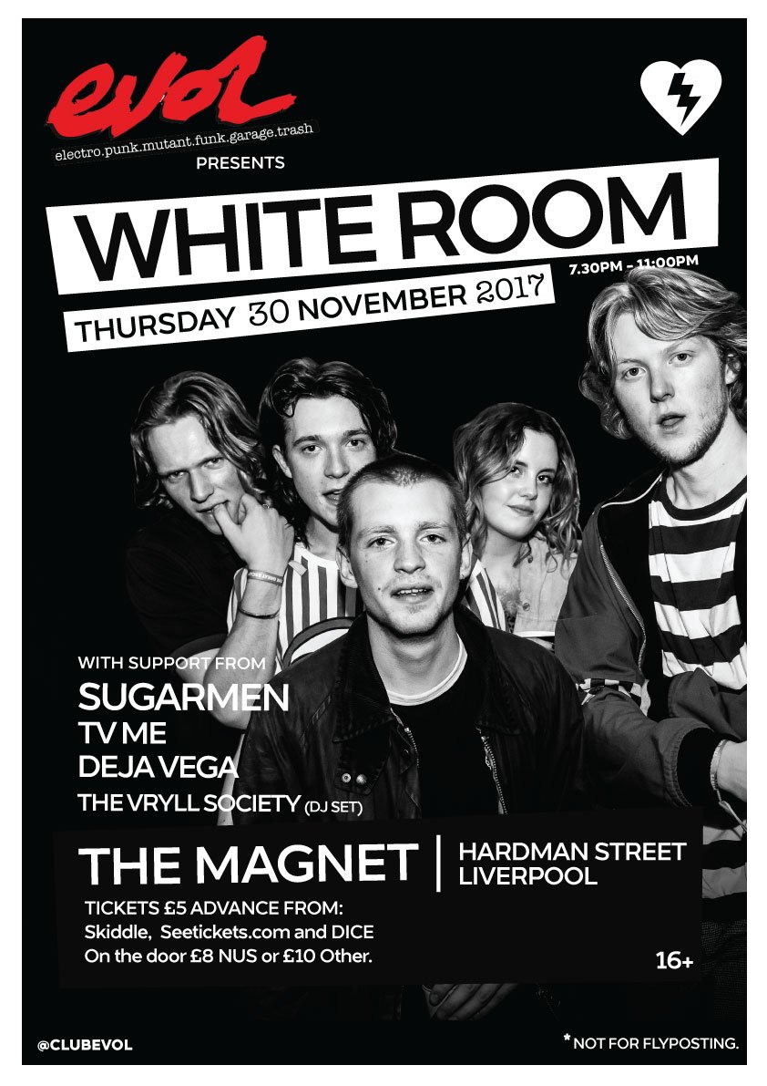 ClubEVOL's tweet photo. Just over a week away now >>> Thurs 30th November @themagnet123 Brighton's @WhiteRoomHQ headlne with @TheVryllSociety deejaying &amp; @Sugarmenuk @tvmeband @dejavegaband supporting. TIX https://t.co/vSp5OccMgL https://t.co/7Rz2hp2BhG