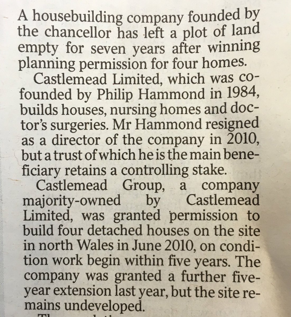 Hammond is literally launching a review into the mystifying gap between planning permissions granted and homes built #budget2017