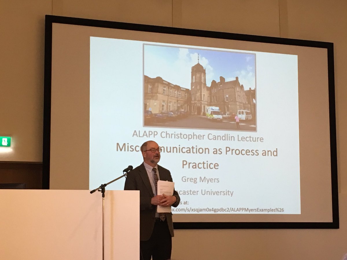 LinguaDigitalis's tweet photo. Fantastic talk by @GregMyers on "miscommunication as process and practice". #alapp2017 https://t.co/yItwrRsa3O
