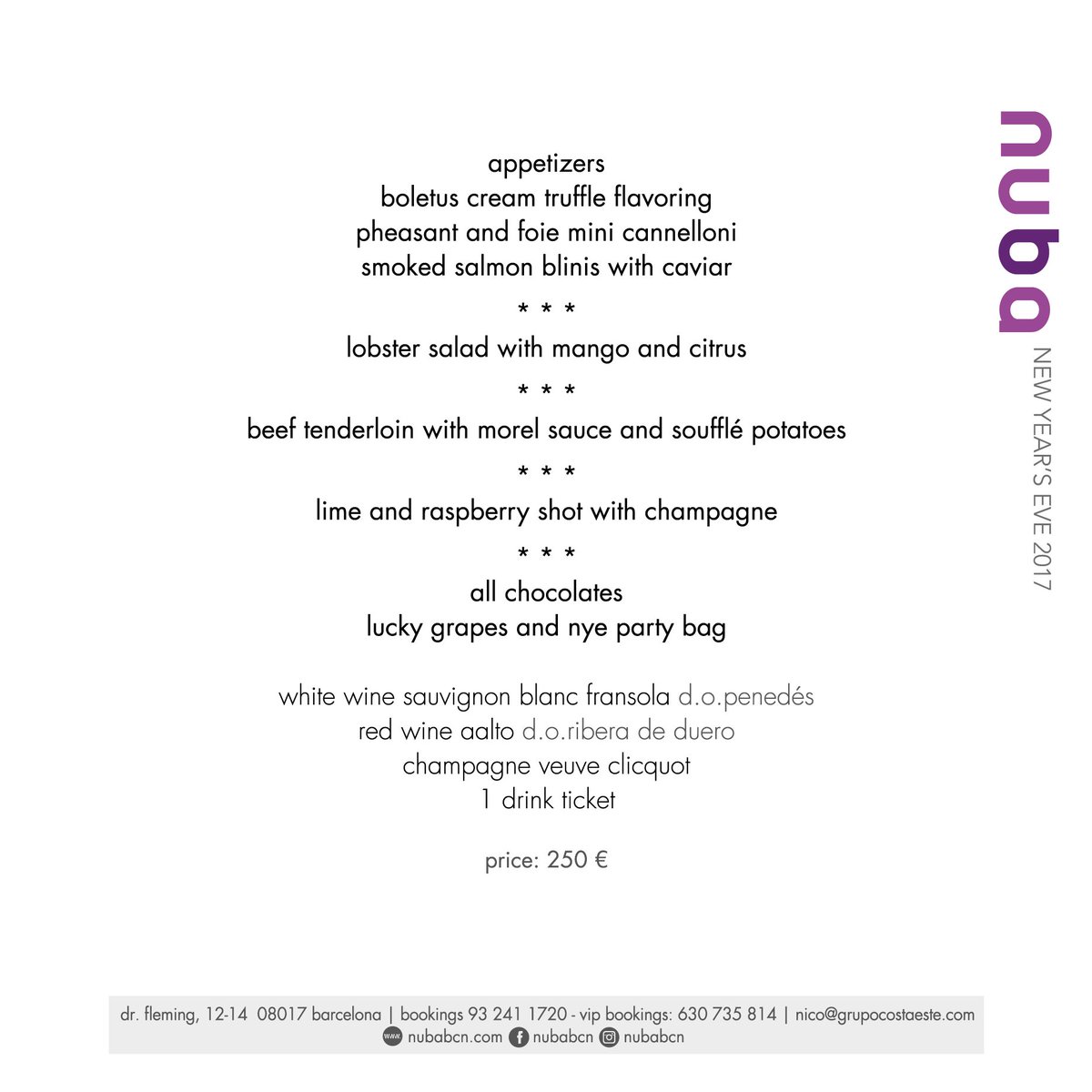 Descubre nuestro delicioso menú de Fin de Año. ¡¡Despídete del 2017 y da la bienvenida al 2018 con nosotros!! Reserva tu mesa aquí reservas@nubabcn.com