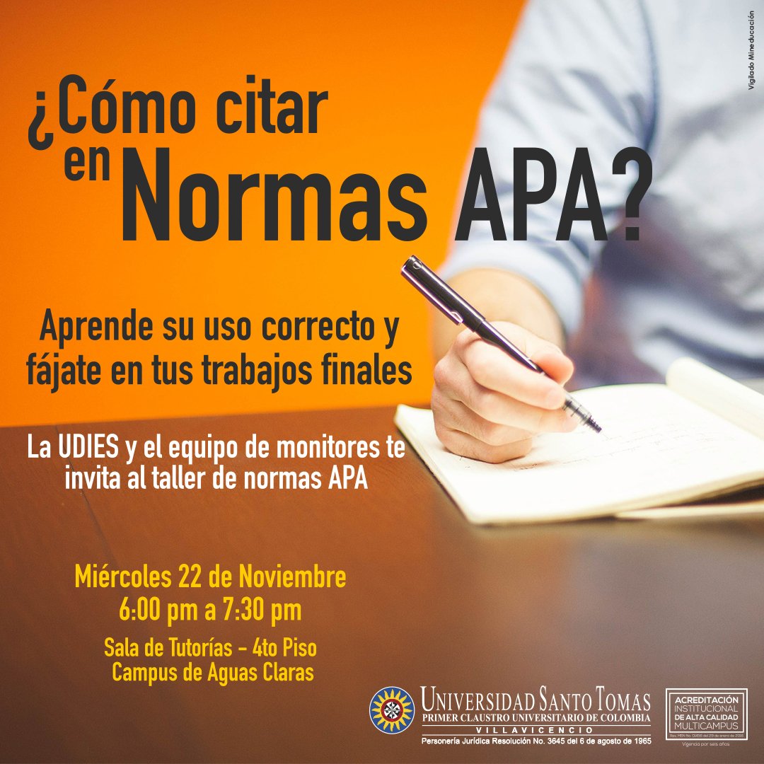 SantotoVillavo's tweet photo. Te invitamos a participar en el Taller de Normas APA, estaremos en la Sala de Tutorías hoy desde las 6:00 pm. hasta las 7:30 pm
Cierra este corte con el #ModoTomasino ON 💪👍 https://t.co/lsBcctlvOD