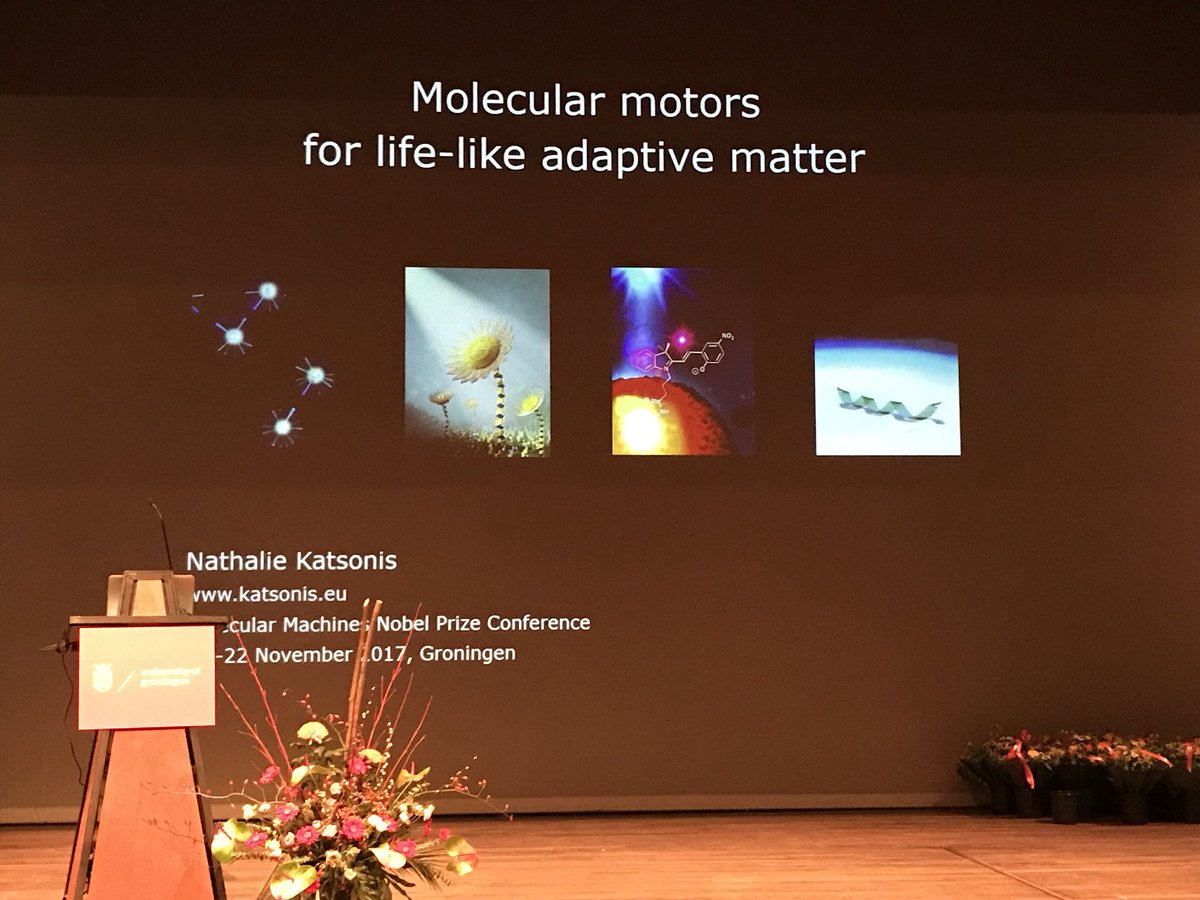 sirfrasersays's tweet photo. Nathalie Katsonis (#UTwente) talks about the need for chemo-mechanical  transduction into autonomous propulsion with directionality on both micro- and macroscopic length scales. She goes on to describe how she is using Feringa motors to steer helical propulsion with light #MMNP https://t.co/z77NkXFjFY