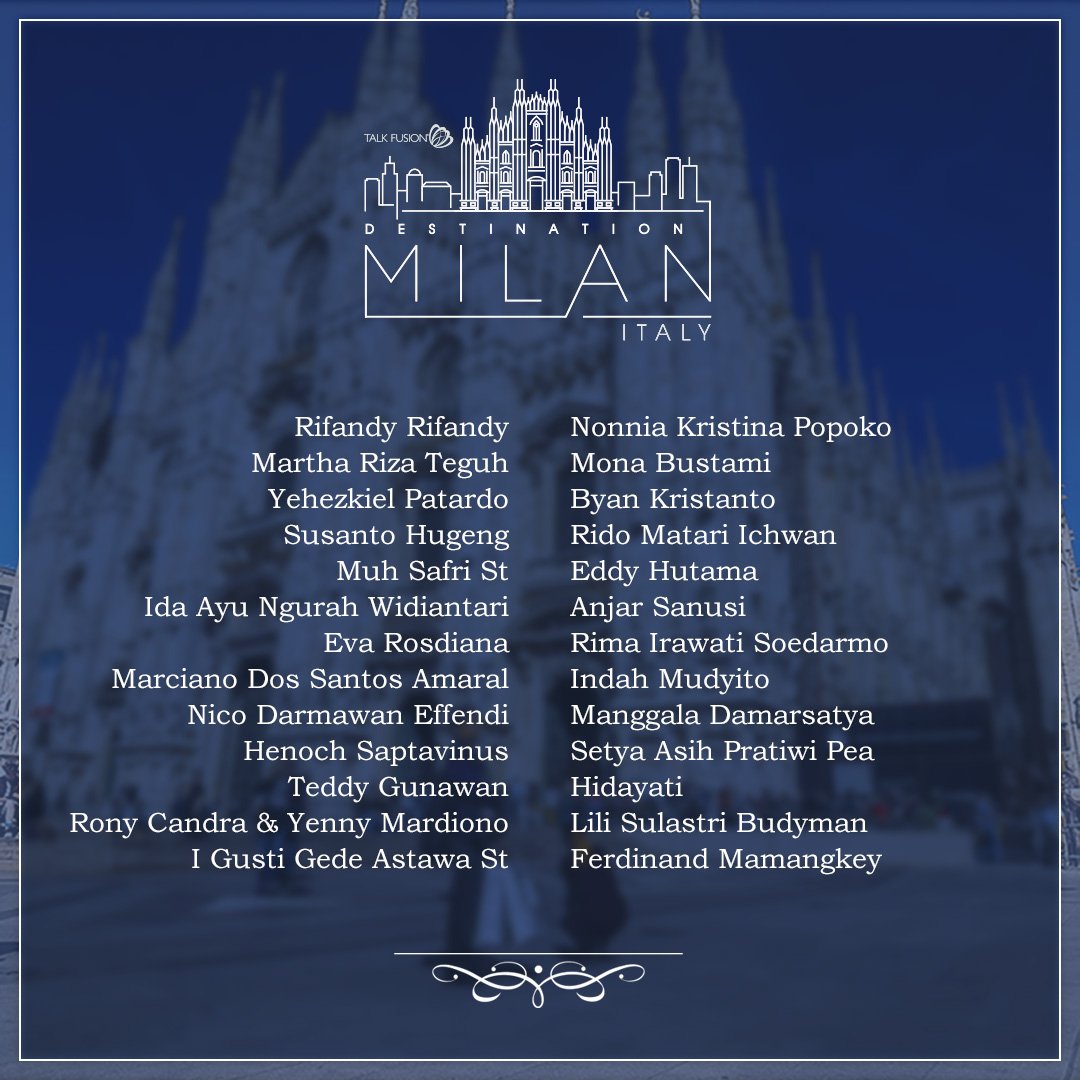 TalkFusion's tweet photo. Check out our impressive #DestinationMilan lineup so far 😍😍😍 And the list keeps growing! Will your name be on the list next round? #StayTuned https://t.co/cichBTEElJ