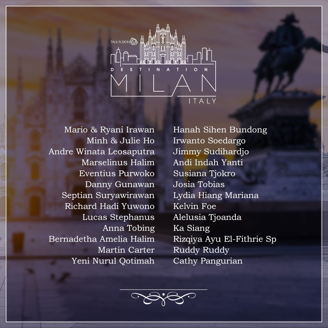 TalkFusion's tweet photo. Check out our impressive #DestinationMilan lineup so far 😍😍😍 And the list keeps growing! Will your name be on the list next round? #StayTuned https://t.co/cichBTEElJ