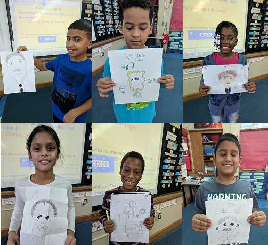Some of the wonderful artists in our classroom drew pictures of Kurt Vonnegut when we had our belated Kurt Vonnegut birthday party!
