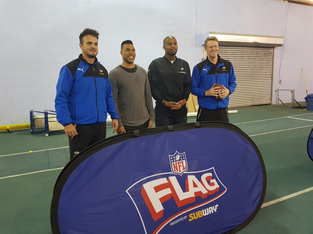 David_Tossell's tweet photo. #Ashes day cricket/NFL mash-up at Leeds flag event: @BrooksyFerret @JasonBell33 @OsiUmenyiora @SPatterson2017 https://t.co/p7oiSYuJqW